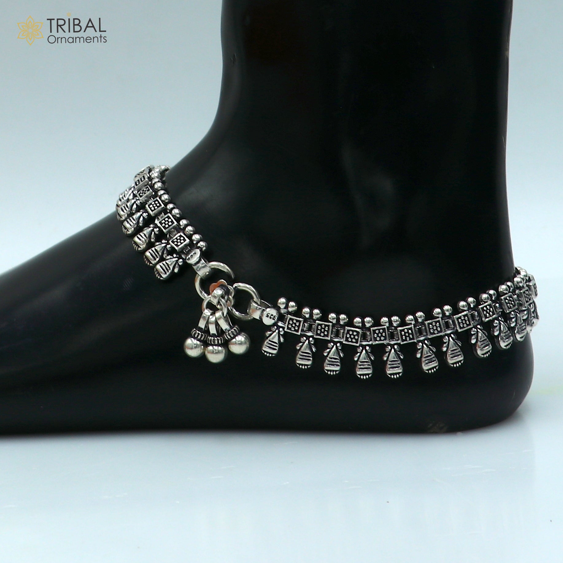 11" 925 sterling silver handmade anklets foot bracelet ,ankle bracelet belly dance jewelry from India ank665 - TRIBAL ORNAMENTS