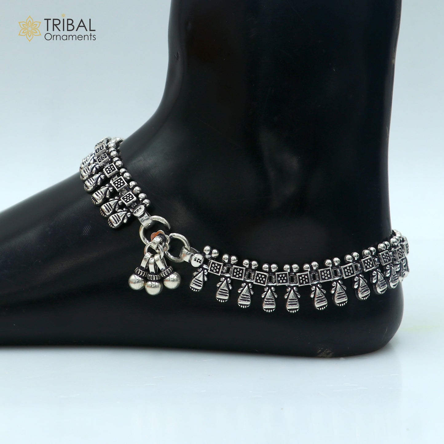 11" 925 sterling silver handmade anklets foot bracelet ,ankle bracelet belly dance jewelry from India ank665 - TRIBAL ORNAMENTS