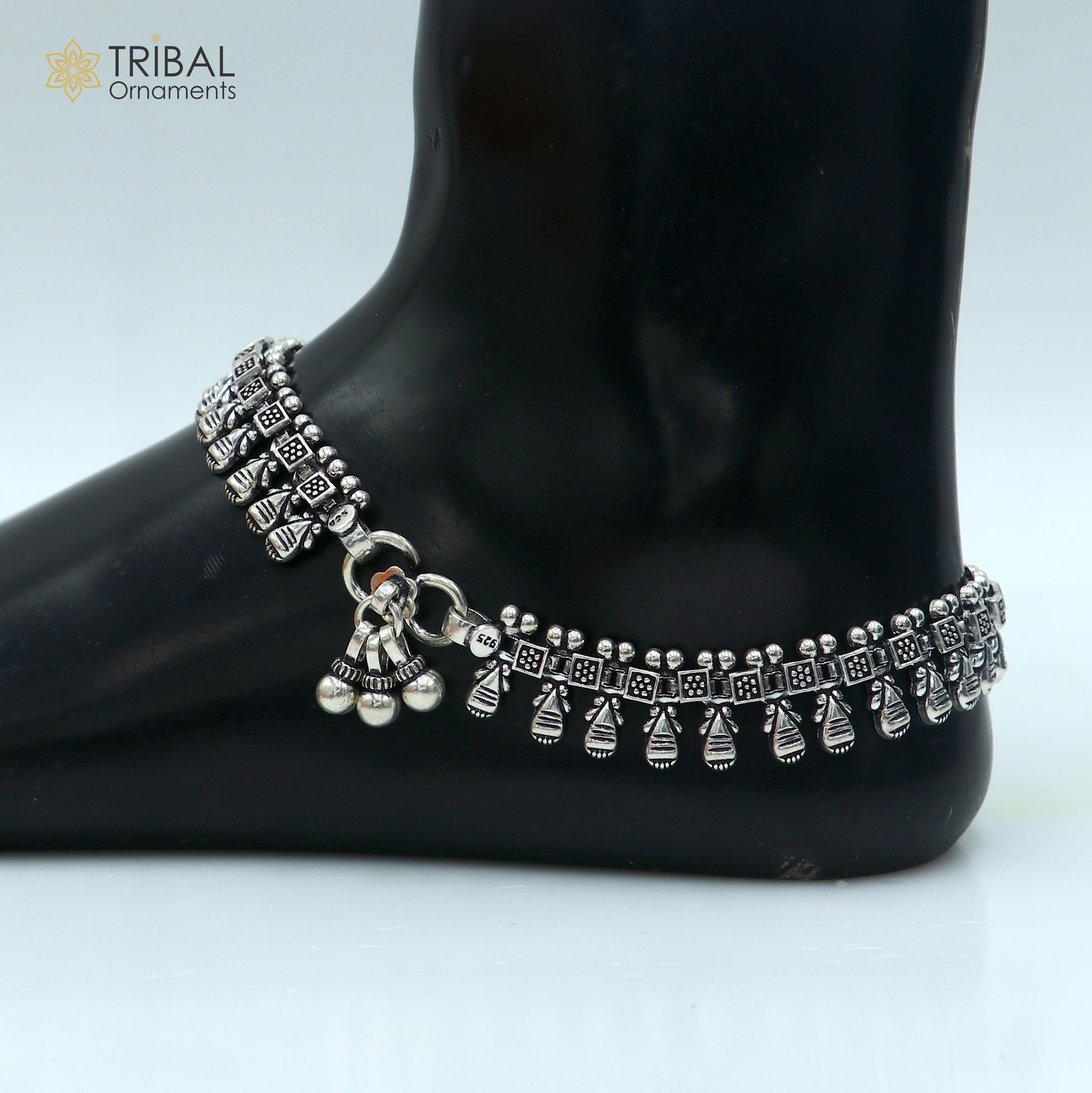 11" 925 sterling silver handmade anklets foot bracelet ,ankle bracelet belly dance jewelry from India ank665 - TRIBAL ORNAMENTS