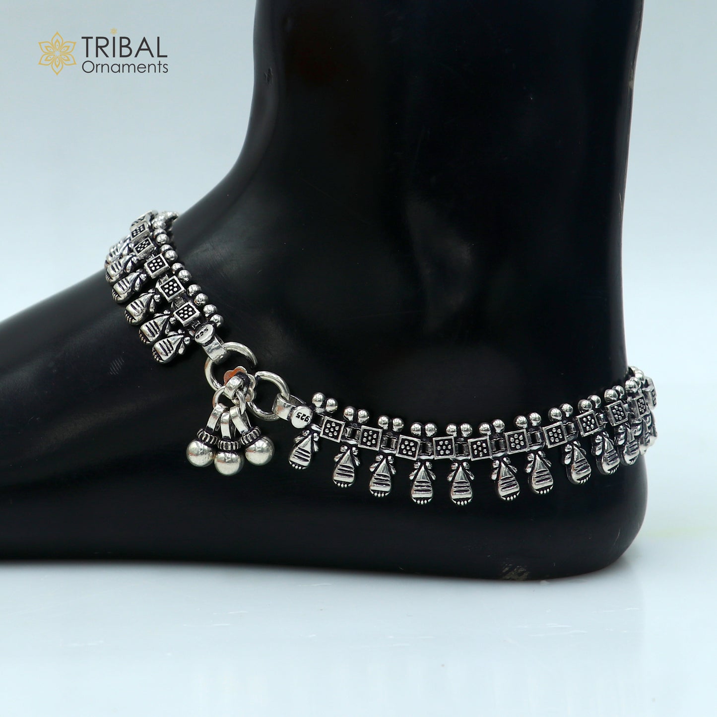 11" 925 sterling silver handmade anklets foot bracelet ,ankle bracelet belly dance jewelry from India ank665 - TRIBAL ORNAMENTS