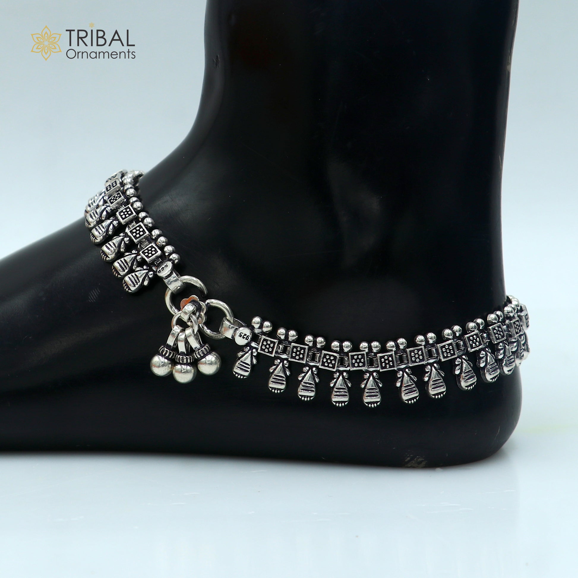 11" 925 sterling silver handmade anklets foot bracelet ,ankle bracelet belly dance jewelry from India ank665 - TRIBAL ORNAMENTS