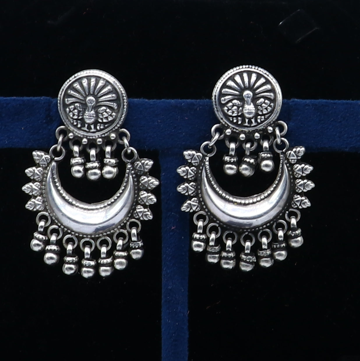 Oxidized 925 sterling silver tribal Earrings,half moon earrings, stud earring hanging bells, drop dangle jewelry wedding party jewelry s380 - TRIBAL ORNAMENTS