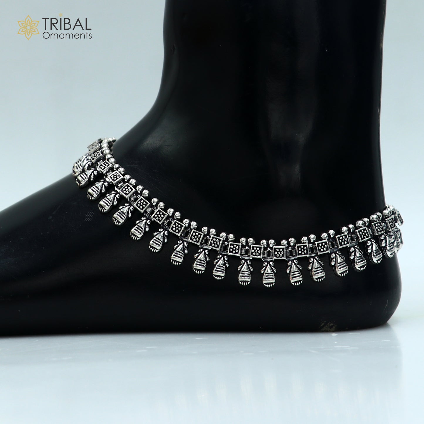 11" 925 sterling silver handmade anklets foot bracelet ,ankle bracelet belly dance jewelry from India ank665 - TRIBAL ORNAMENTS