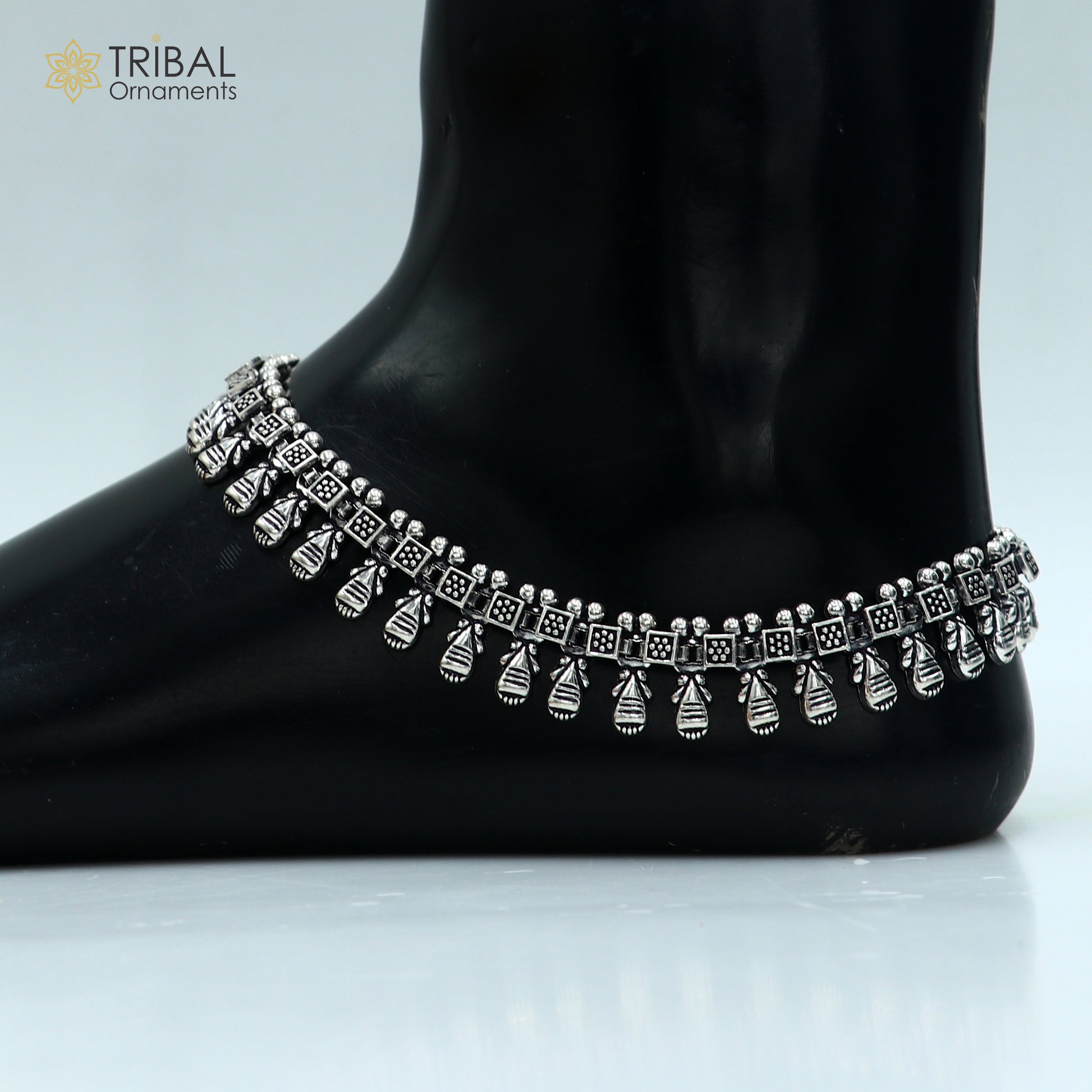11" 925 sterling silver handmade anklets foot bracelet ,ankle bracelet belly dance jewelry from India ank665 - TRIBAL ORNAMENTS