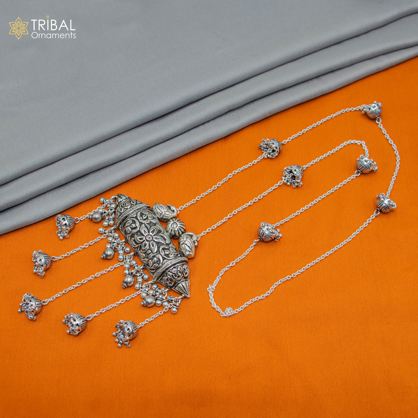 30" 925 sterling silver handmade chain with chitai design long necklace traditional cultural functional pendant necklace jewelry Set708 - TRIBAL ORNAMENTS