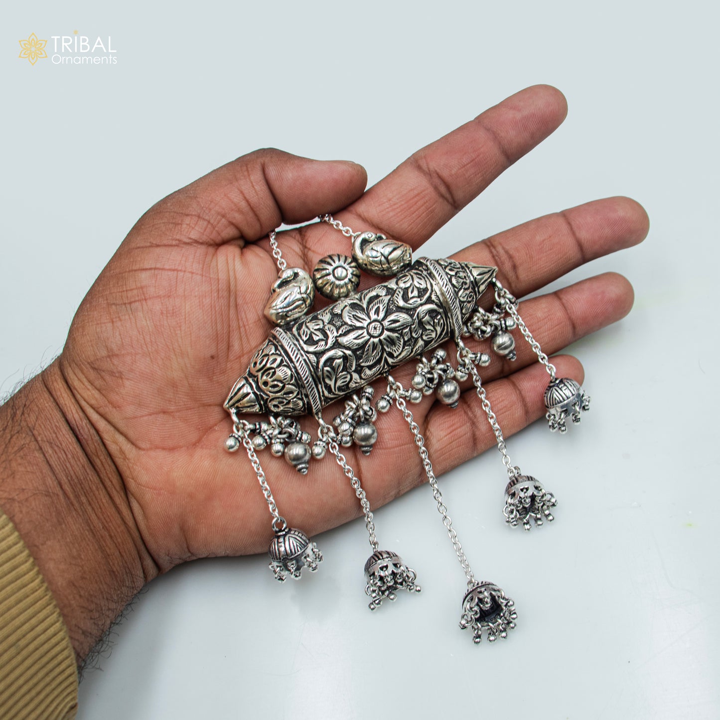 30" 925 sterling silver handmade chain with chitai design long necklace traditional cultural functional pendant necklace jewelry Set708 - TRIBAL ORNAMENTS