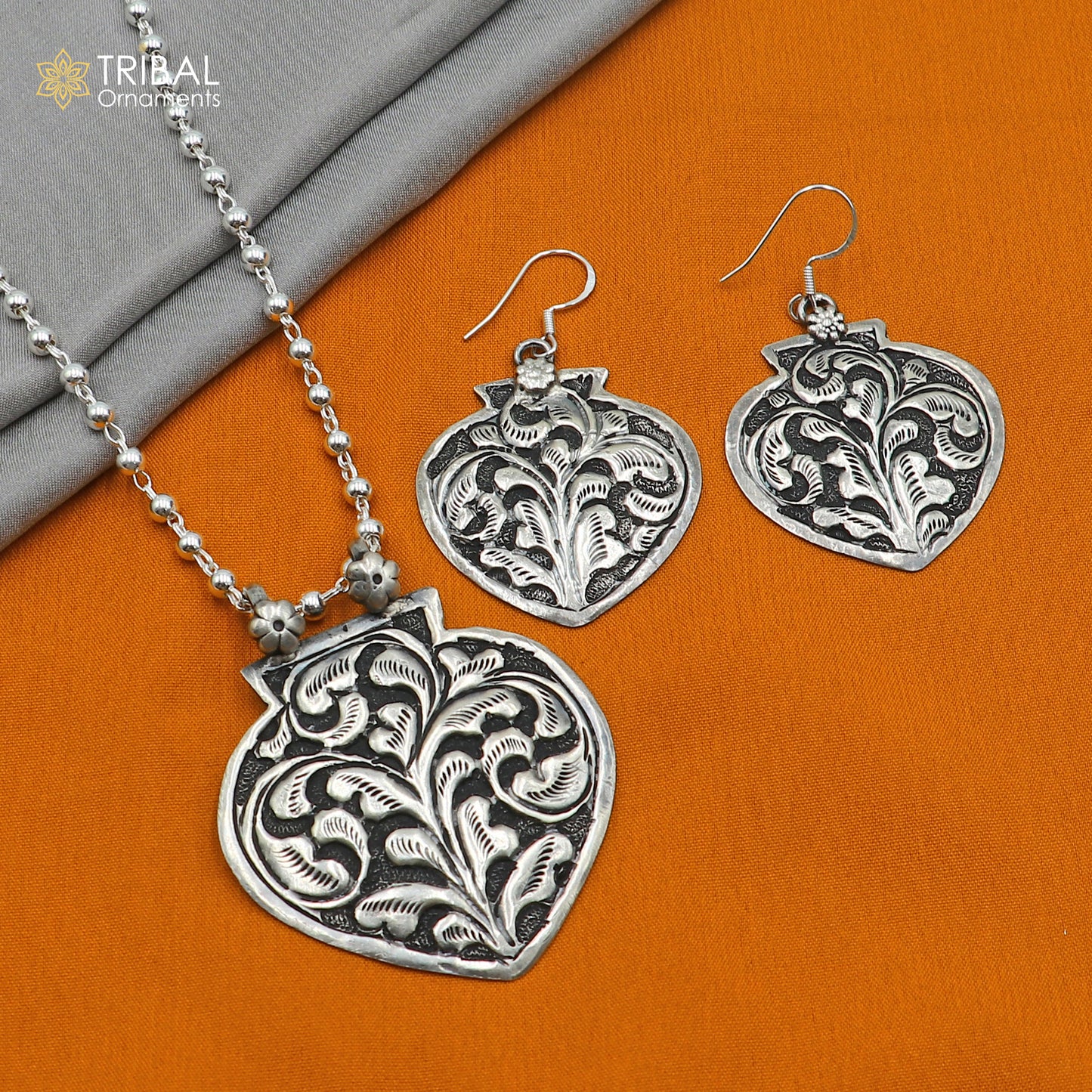 30" 925 sterling silver handmade beaded chain with chitai design long necklace traditional cultural functional pendant necklace jewelry Set710 - TRIBAL ORNAMENTS