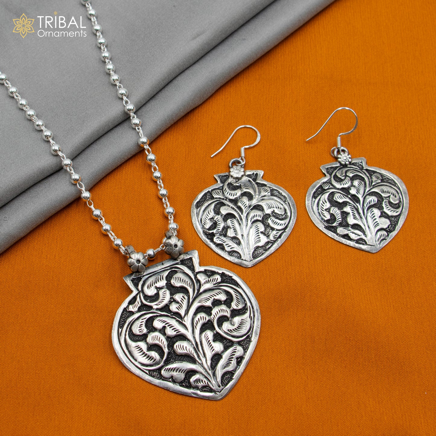 30" 925 sterling silver handmade beaded chain with chitai design long necklace traditional cultural functional pendant necklace jewelry Set710 - TRIBAL ORNAMENTS