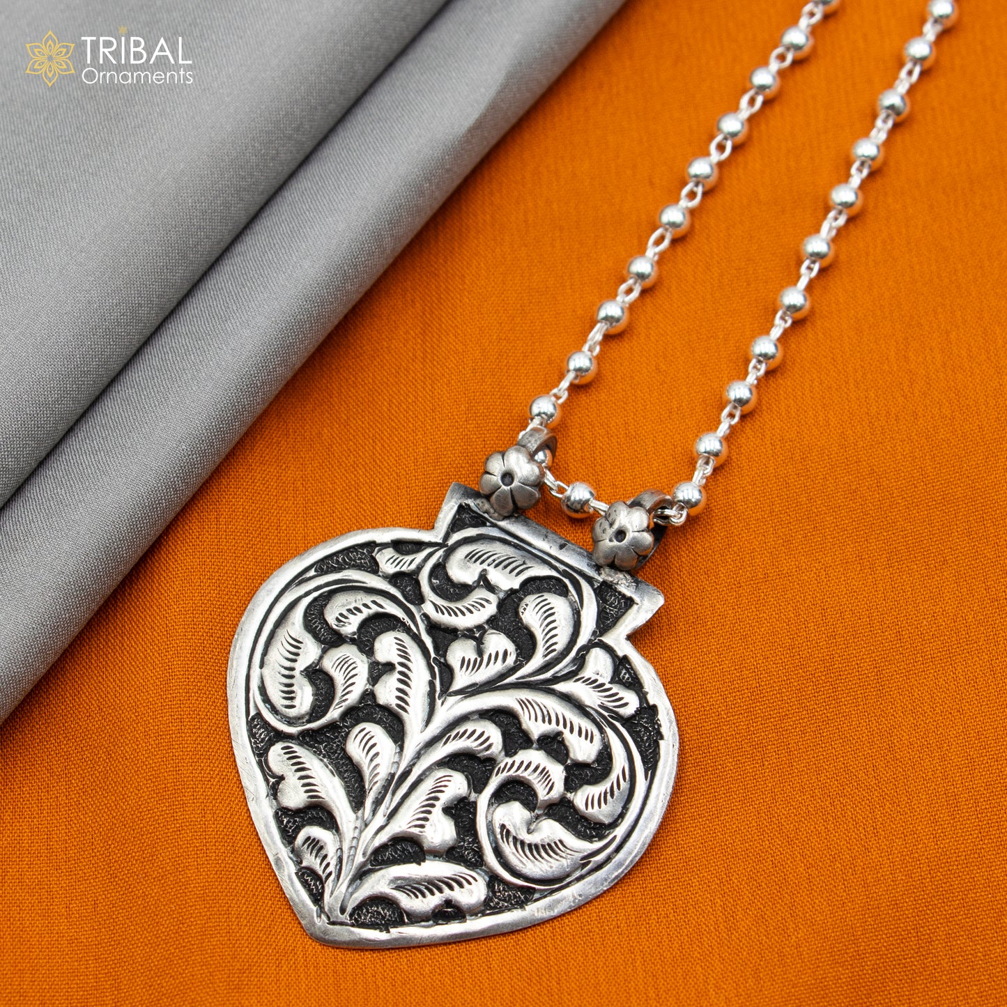 30" 925 sterling silver handmade beaded chain with chitai design long necklace traditional cultural functional pendant necklace jewelry Set710 - TRIBAL ORNAMENTS