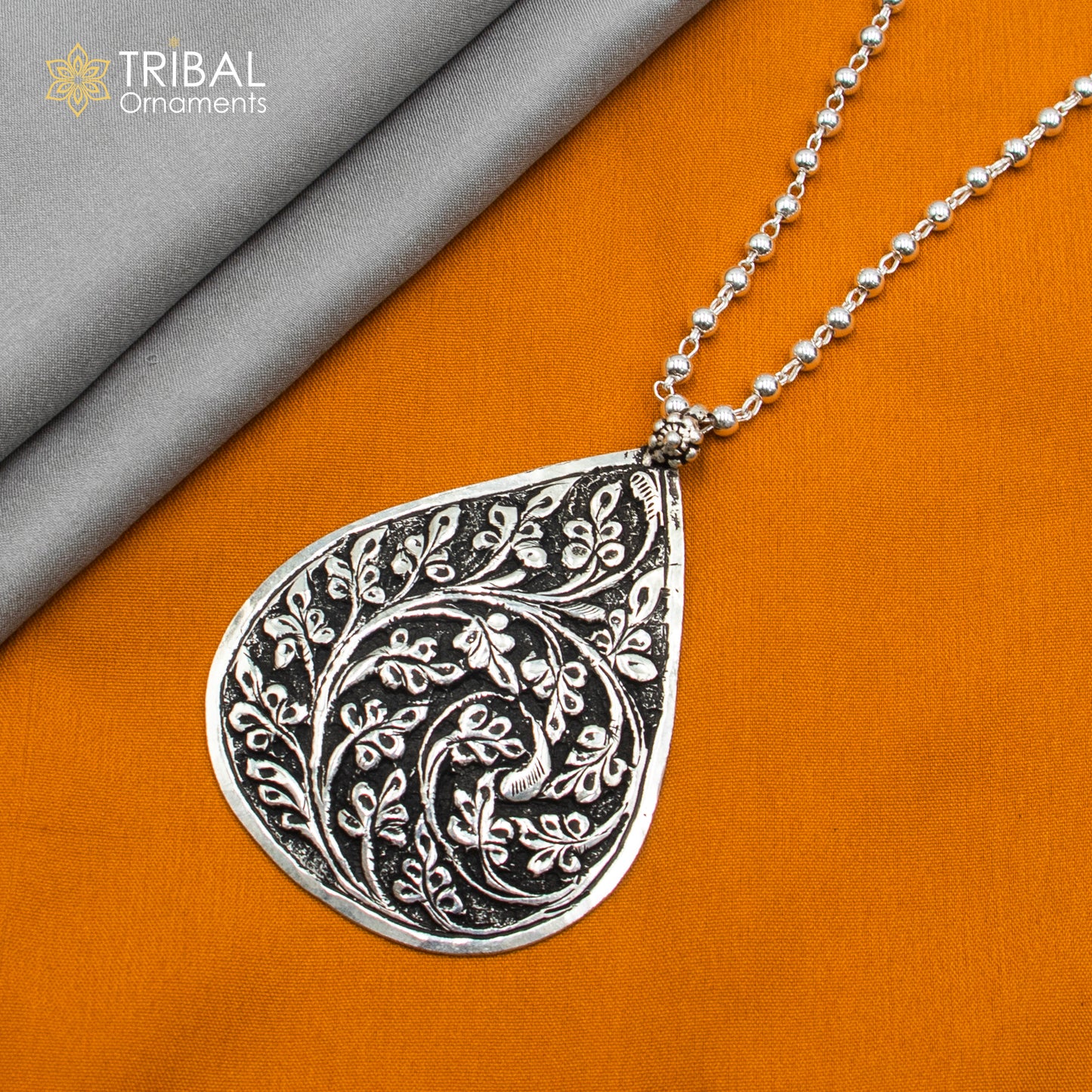 30" 925 sterling silver handmade beaded chain with chitai design long necklace traditional cultural functional pendant necklace jewelry Set718 - TRIBAL ORNAMENTS