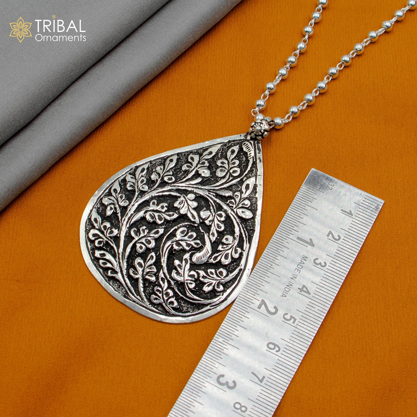 30" 925 sterling silver handmade beaded chain with chitai design long necklace traditional cultural functional pendant necklace jewelry Set718 - TRIBAL ORNAMENTS
