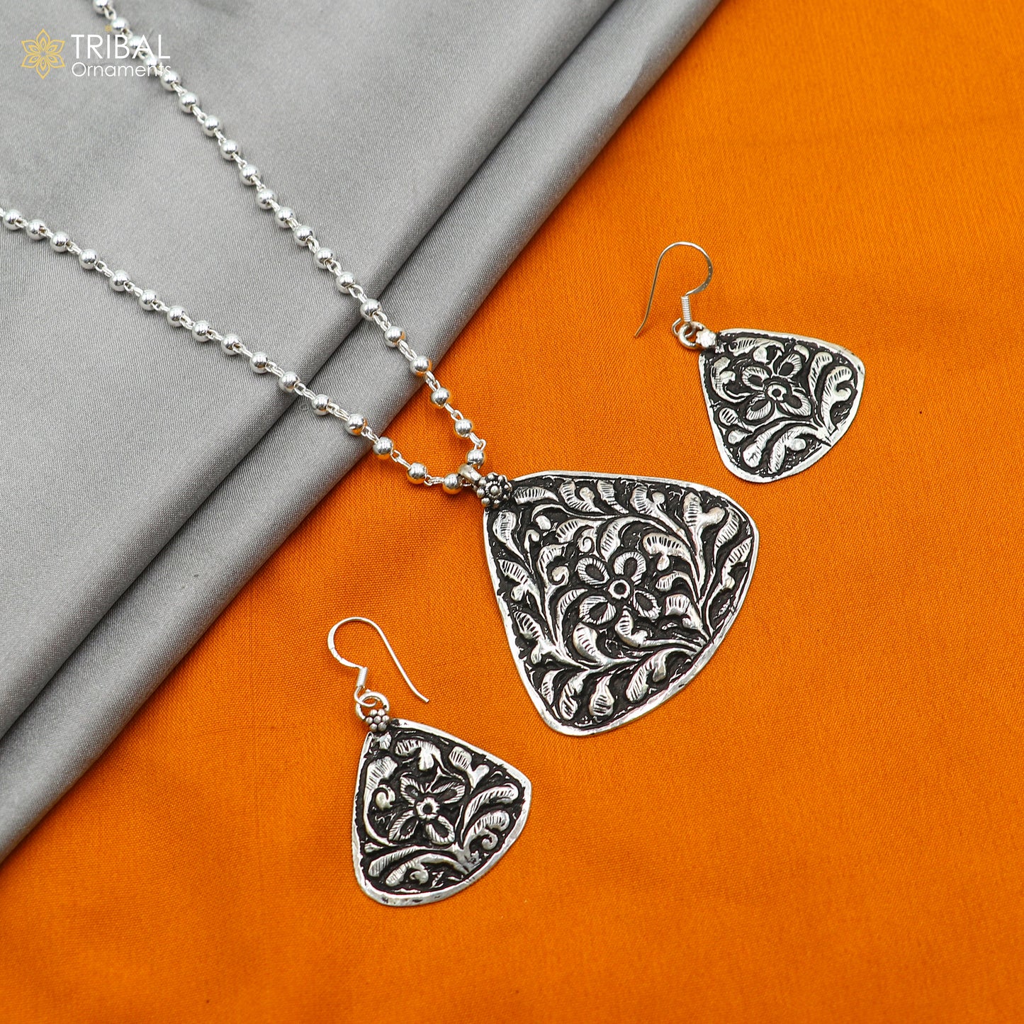 30" 925 sterling silver handmade beaded chain with flower design long necklace traditional cultural functional pendant necklace jewelry Set711 - TRIBAL ORNAMENTS