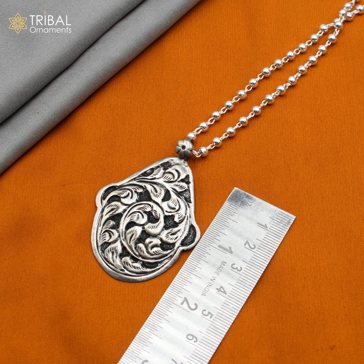 30" 925 sterling silver handmade beaded chain with chitai design long necklace traditional cultural functional pendant necklace jewelry Set712 - TRIBAL ORNAMENTS