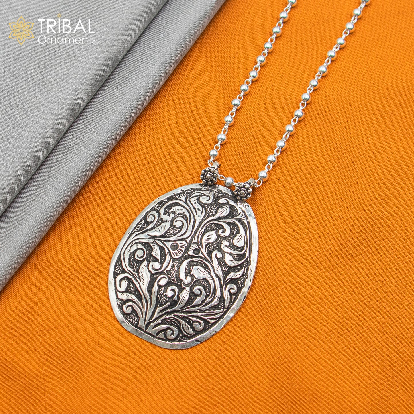 30" 925 sterling silver handmade beaded chain with flower design long necklace traditional cultural functional pendant necklace jewelry Set713 - TRIBAL ORNAMENTS