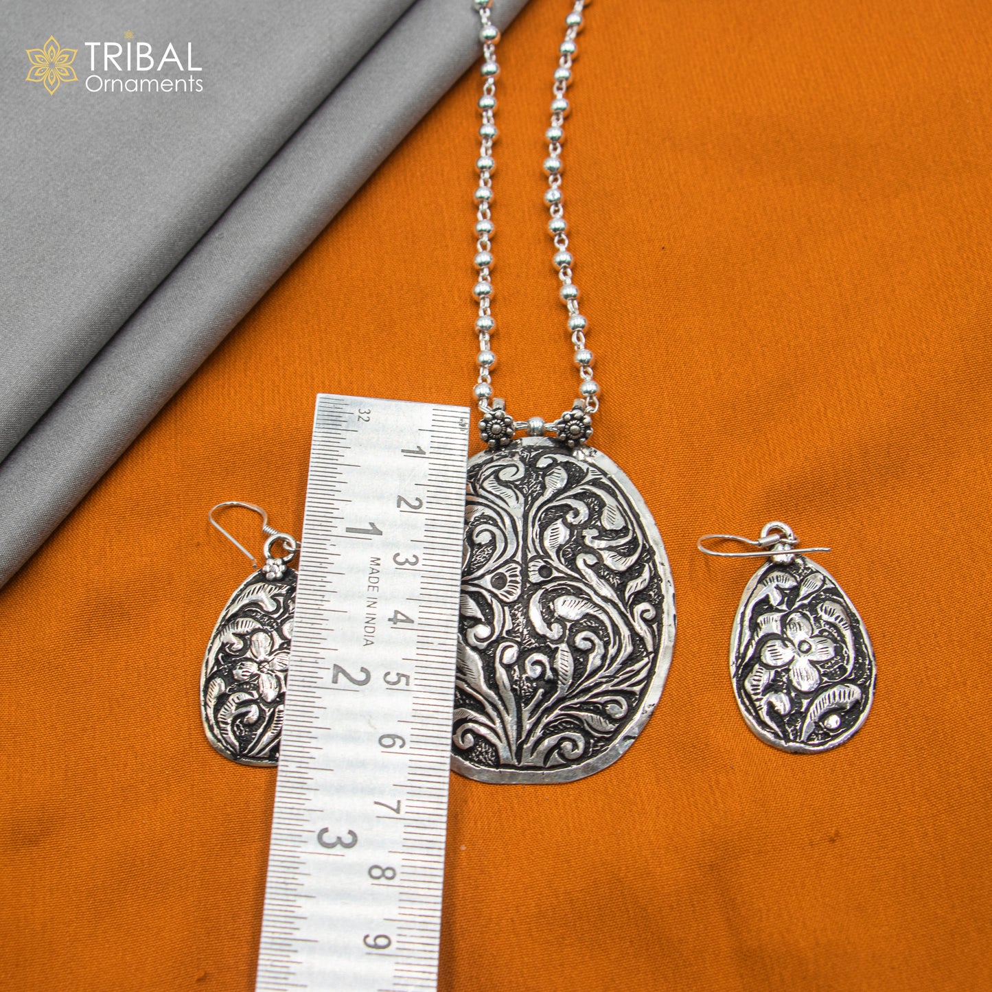 30" 925 sterling silver handmade beaded chain with flower design long necklace traditional cultural functional pendant necklace jewelry Set713 - TRIBAL ORNAMENTS