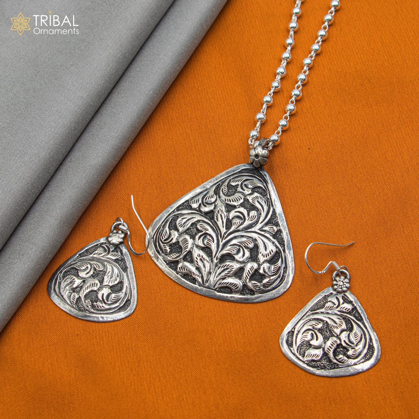 30" 925 sterling silver handmade beaded chain with chitai design long necklace traditional cultural functional pendant necklace jewelry Set714 - TRIBAL ORNAMENTS