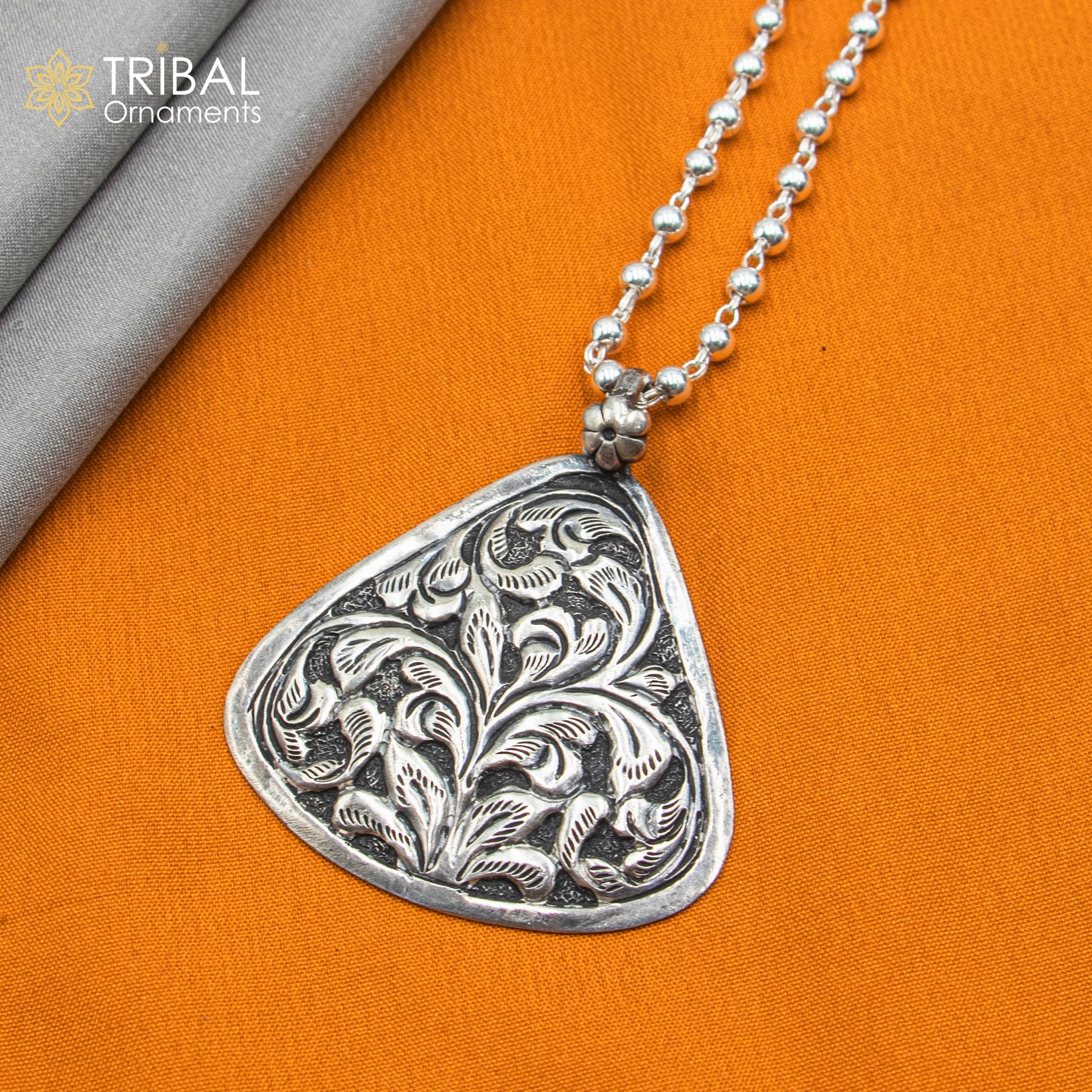 30" 925 sterling silver handmade beaded chain with chitai design long necklace traditional cultural functional pendant necklace jewelry Set714 - TRIBAL ORNAMENTS