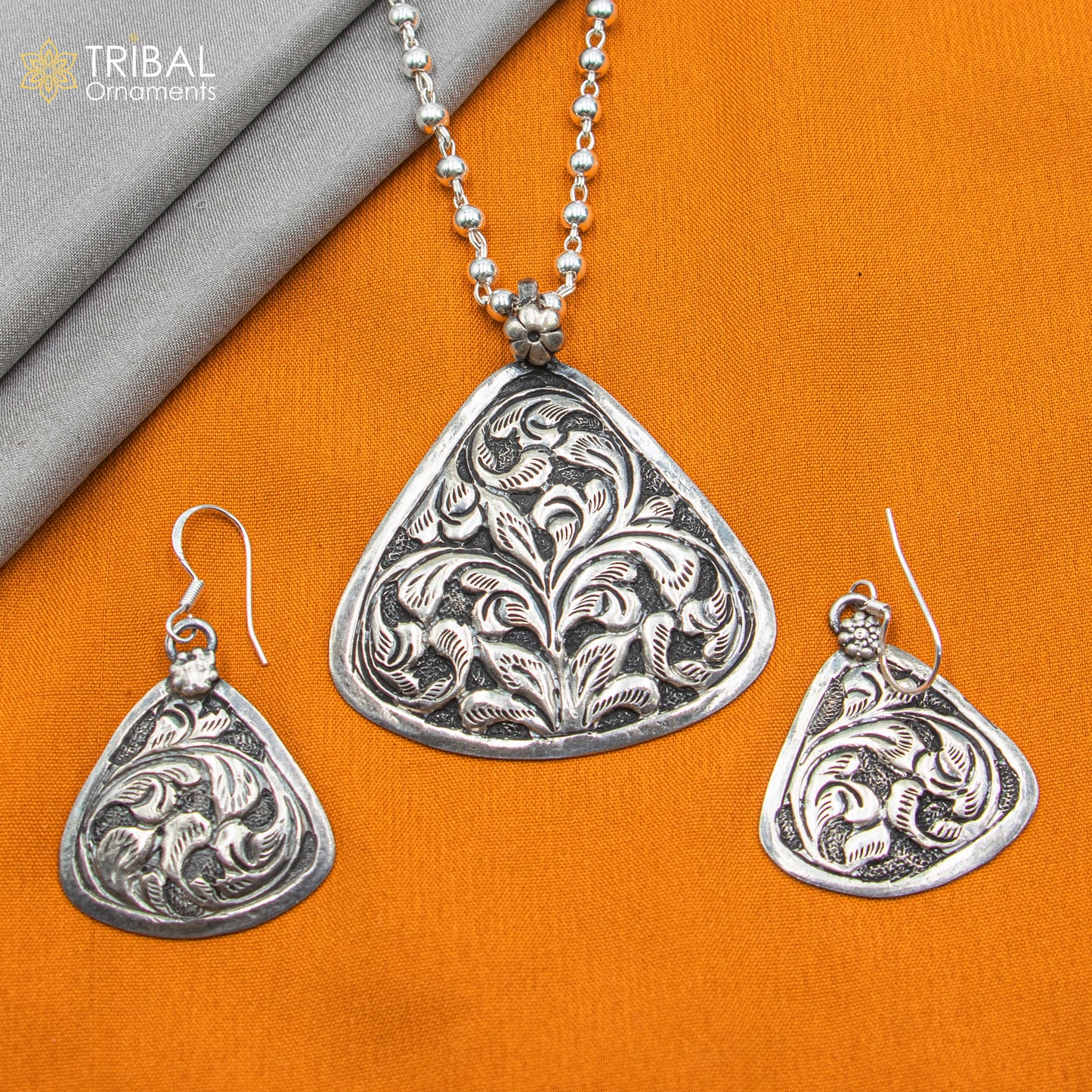 30" 925 sterling silver handmade beaded chain with chitai design long necklace traditional cultural functional pendant necklace jewelry Set714 - TRIBAL ORNAMENTS