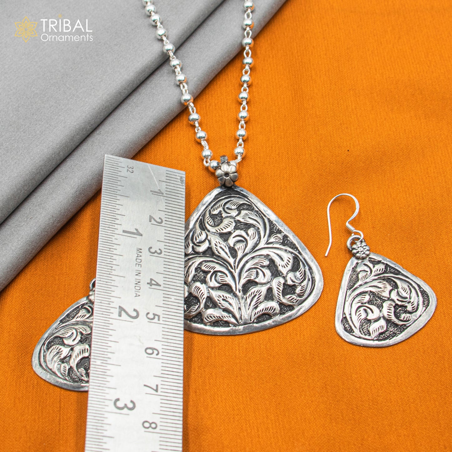 30" 925 sterling silver handmade beaded chain with chitai design long necklace traditional cultural functional pendant necklace jewelry Set714 - TRIBAL ORNAMENTS