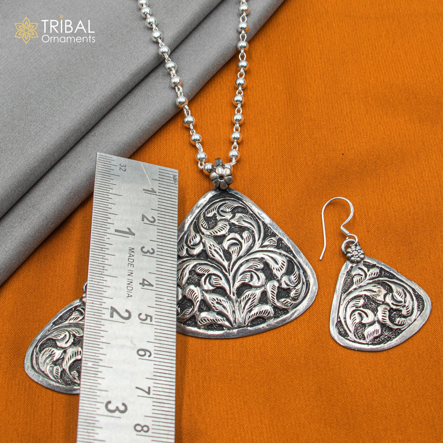 30" 925 sterling silver handmade beaded chain with chitai design long necklace traditional cultural functional pendant necklace jewelry Set714 - TRIBAL ORNAMENTS