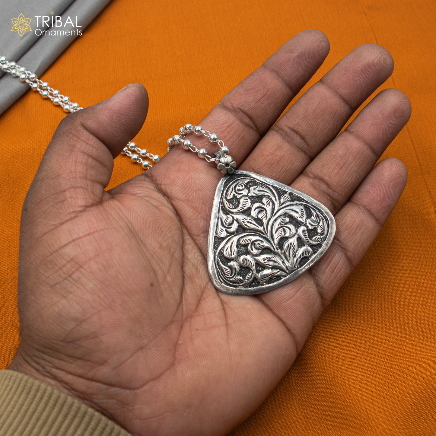 30" 925 sterling silver handmade beaded chain with chitai design long necklace traditional cultural functional pendant necklace jewelry Set714 - TRIBAL ORNAMENTS