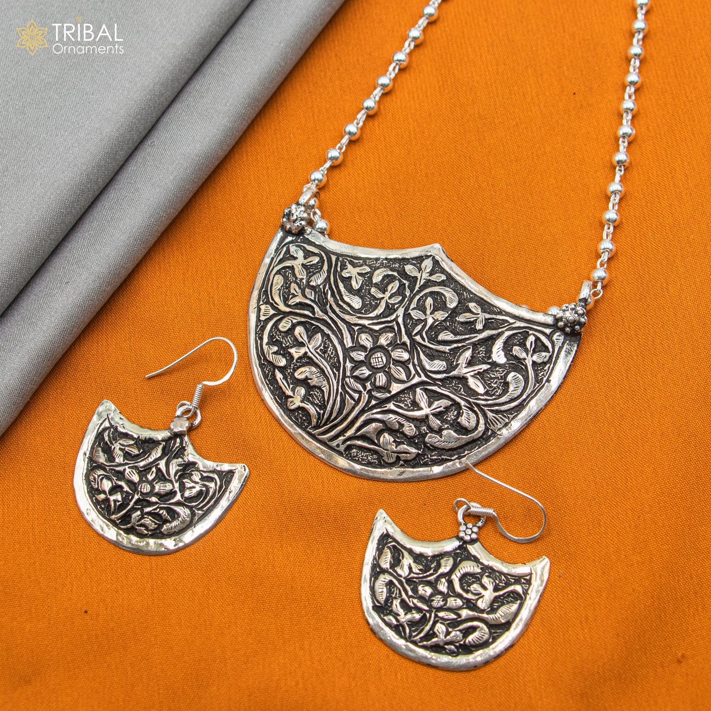 30" 925 sterling silver handmade beaded chain with chitai design long necklace traditional cultural functional pendant necklace jewelry Set716 - TRIBAL ORNAMENTS