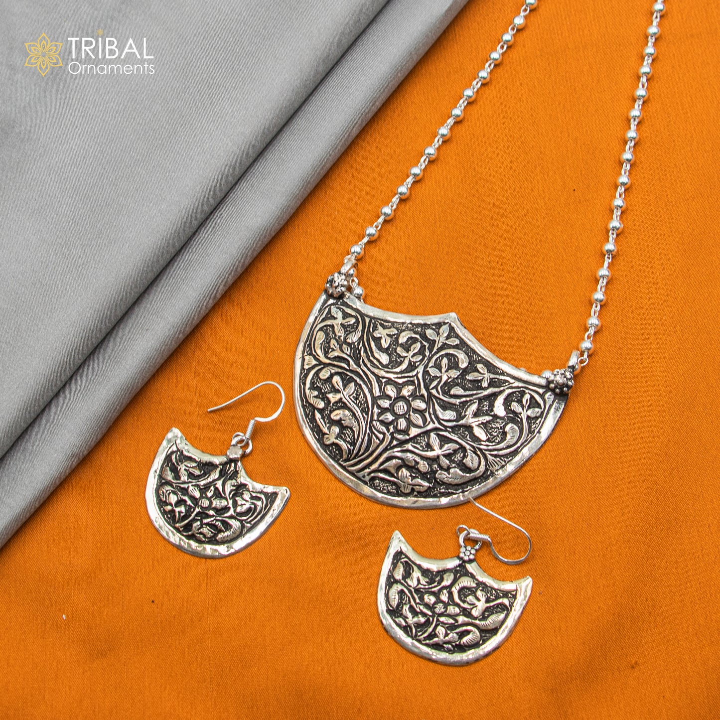30" 925 sterling silver handmade beaded chain with chitai design long necklace traditional cultural functional pendant necklace jewelry Set716 - TRIBAL ORNAMENTS