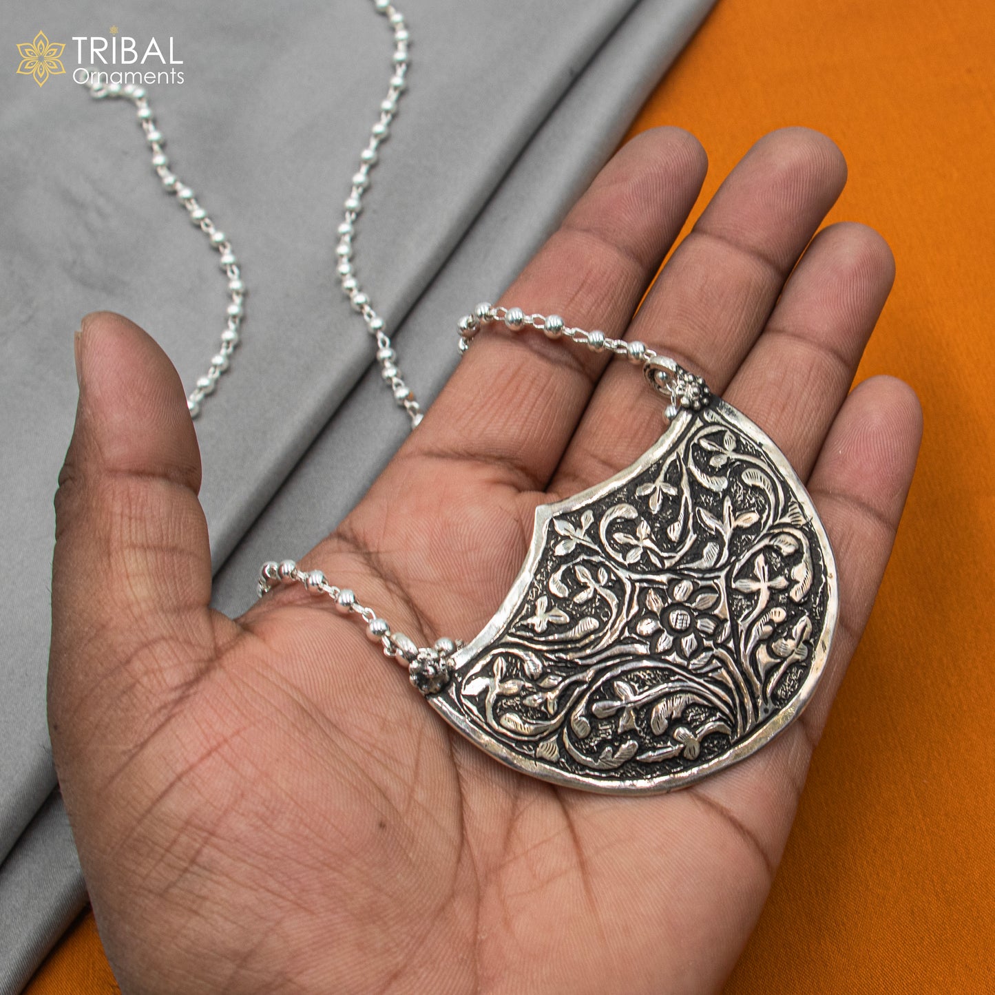 30" 925 sterling silver handmade beaded chain with chitai design long necklace traditional cultural functional pendant necklace jewelry Set716 - TRIBAL ORNAMENTS