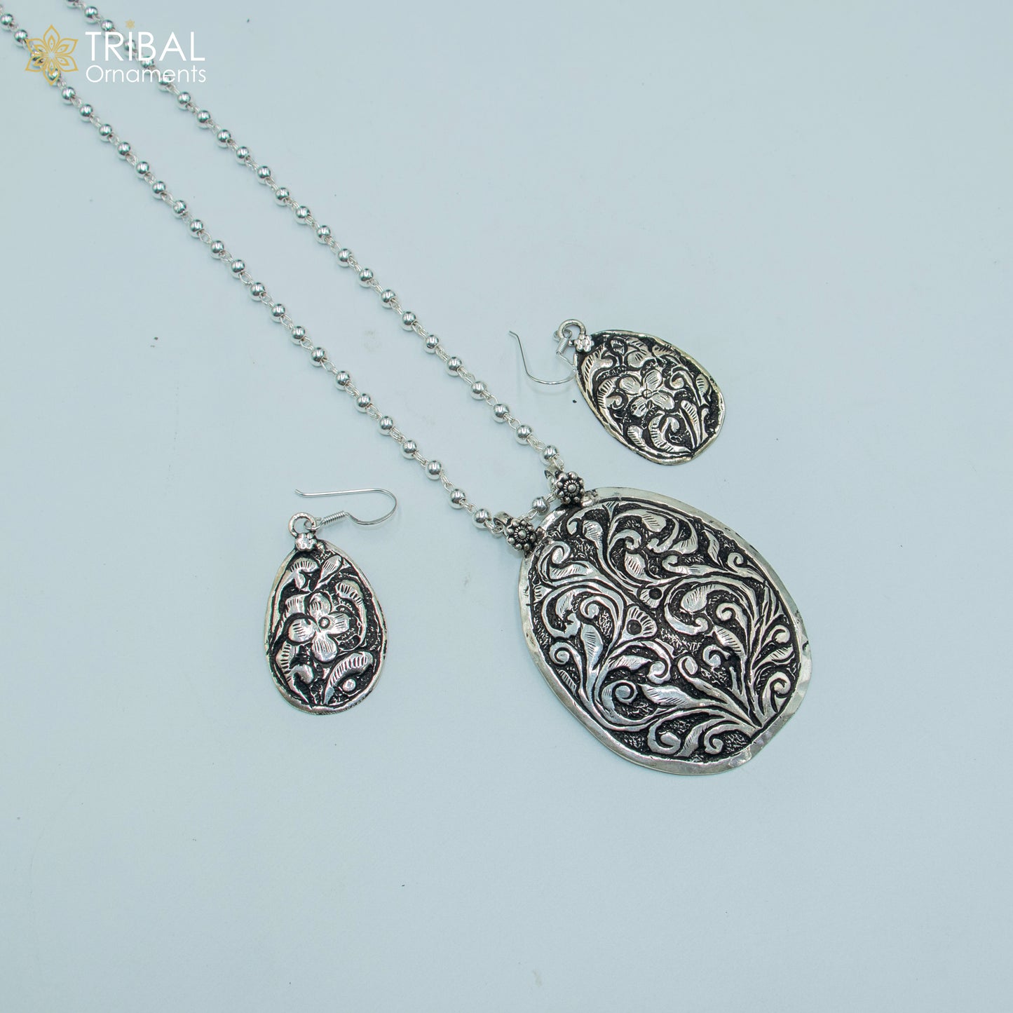 30" 925 sterling silver handmade beaded chain with flower design long necklace traditional cultural functional pendant necklace jewelry Set713 - TRIBAL ORNAMENTS