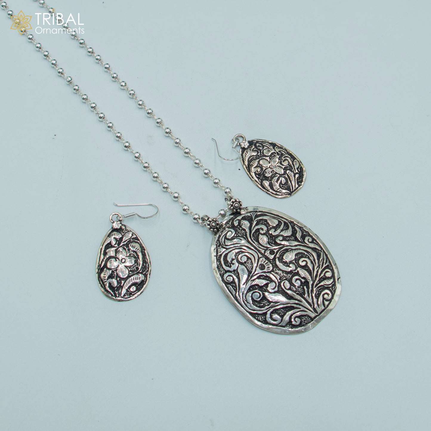 30" 925 sterling silver handmade beaded chain with flower design long necklace traditional cultural functional pendant necklace jewelry Set713 - TRIBAL ORNAMENTS