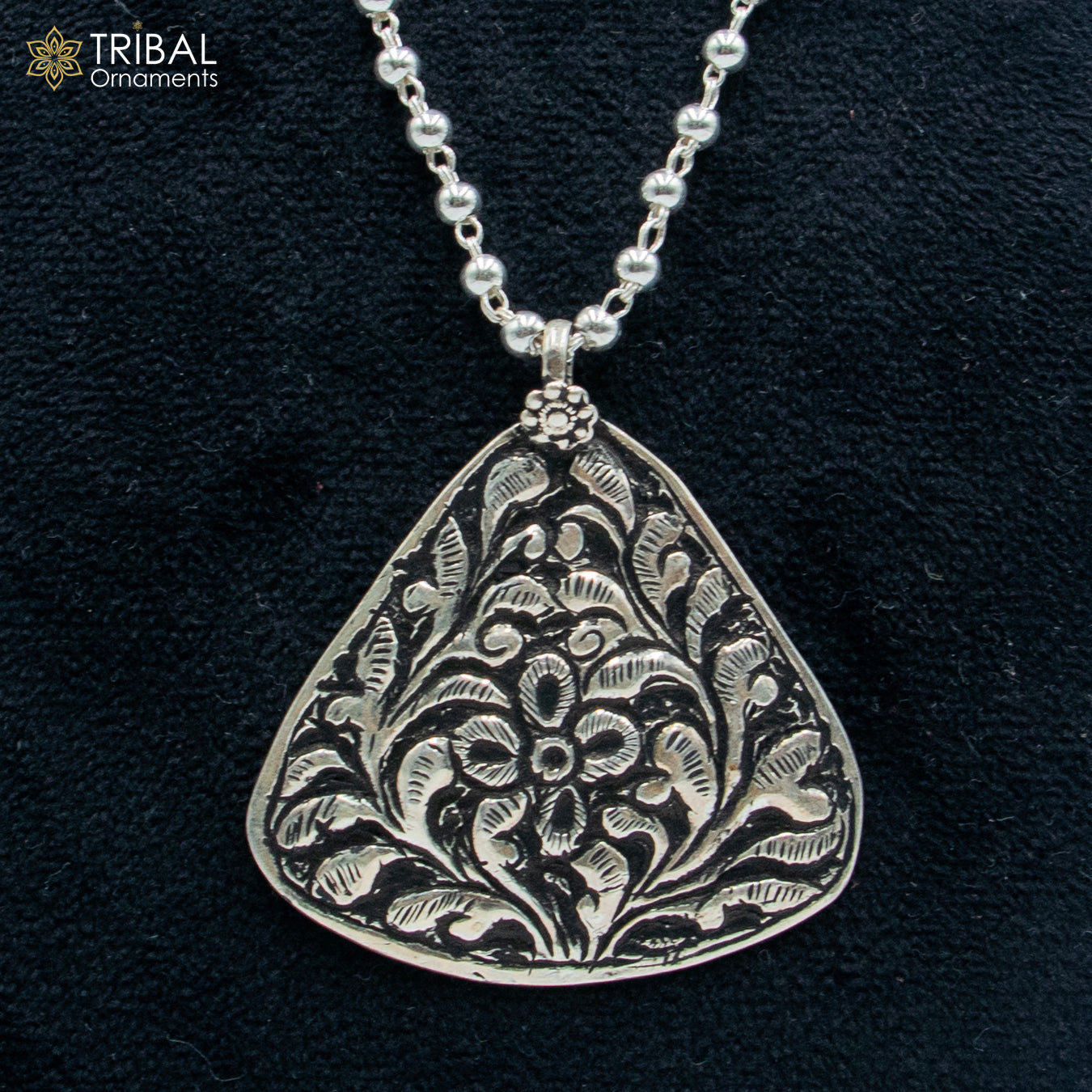 30" 925 sterling silver handmade beaded chain with flower design long necklace traditional cultural functional pendant necklace jewelry Set711 - TRIBAL ORNAMENTS