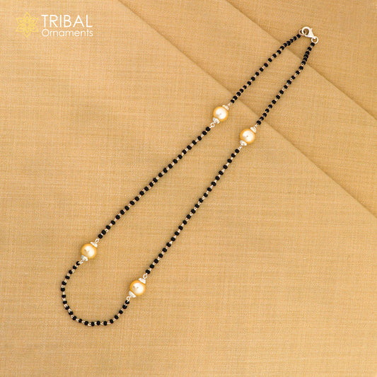 925 sterling silver black beaded chain necklace with gorgeous white pearls, best gifting elegant necklace tribal necklace set221