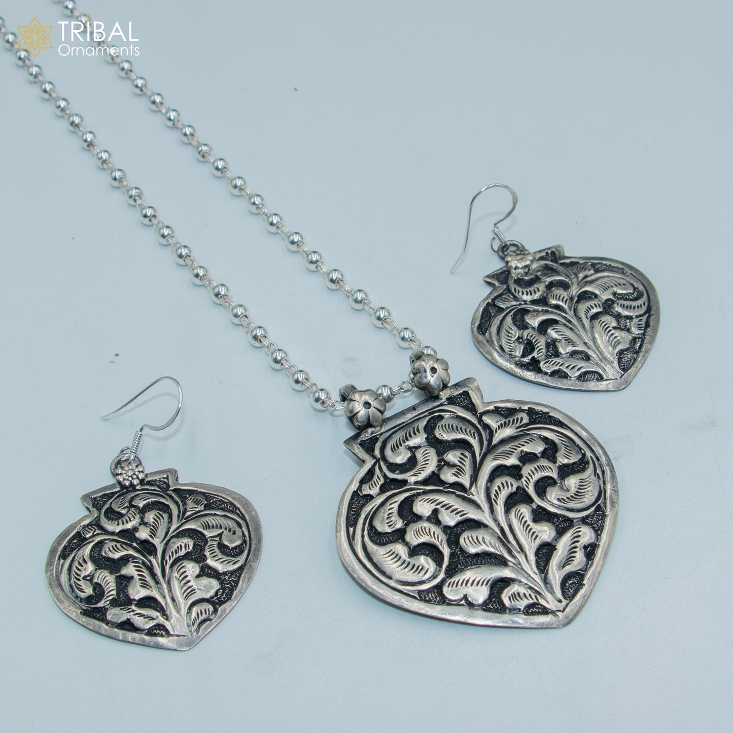 30" 925 sterling silver handmade beaded chain with chitai design long necklace traditional cultural functional pendant necklace jewelry Set710 - TRIBAL ORNAMENTS
