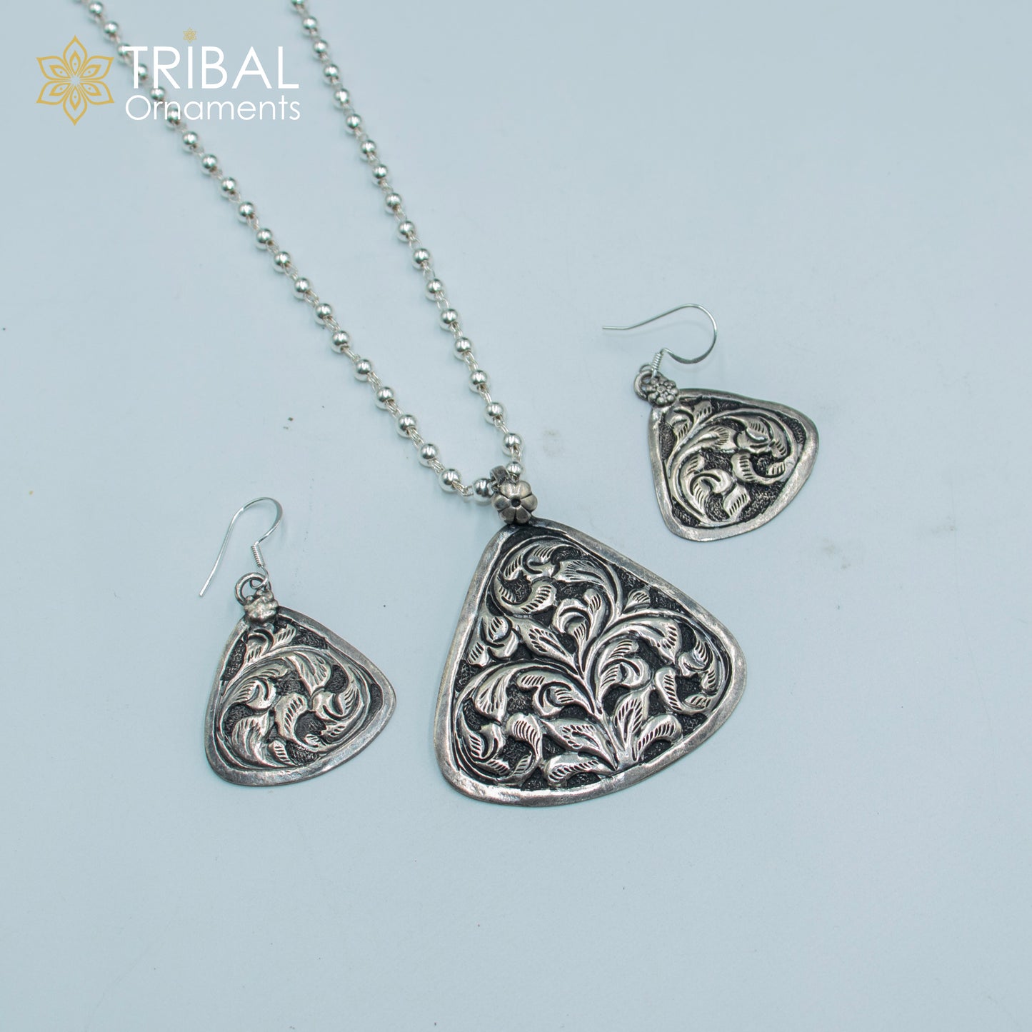 30" 925 sterling silver handmade beaded chain with chitai design long necklace traditional cultural functional pendant necklace jewelry Set714 - TRIBAL ORNAMENTS