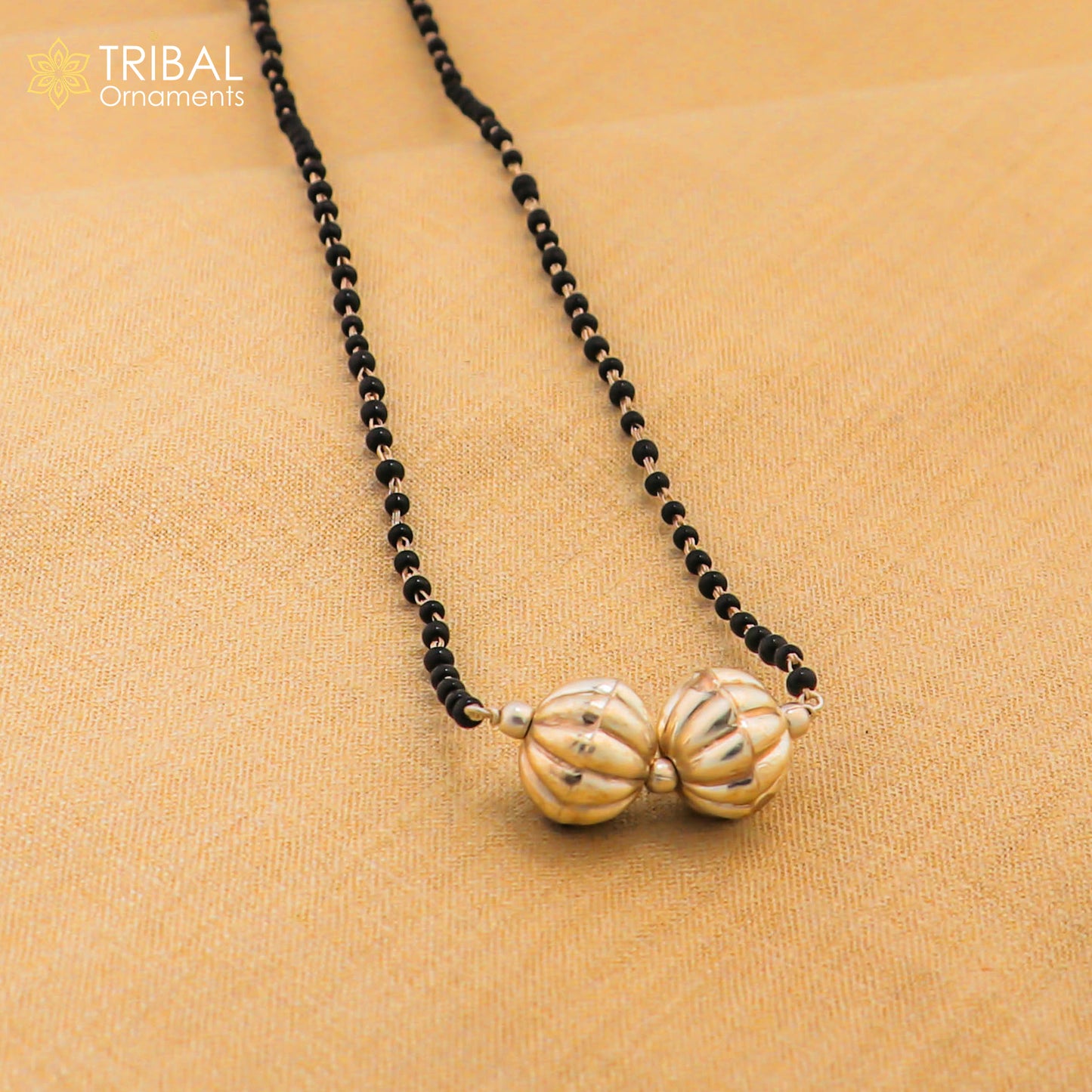 Pure 925 sterling silver black beads chain necklace, vintage ball pendant, traditional style brides Mangalsutra necklace set445