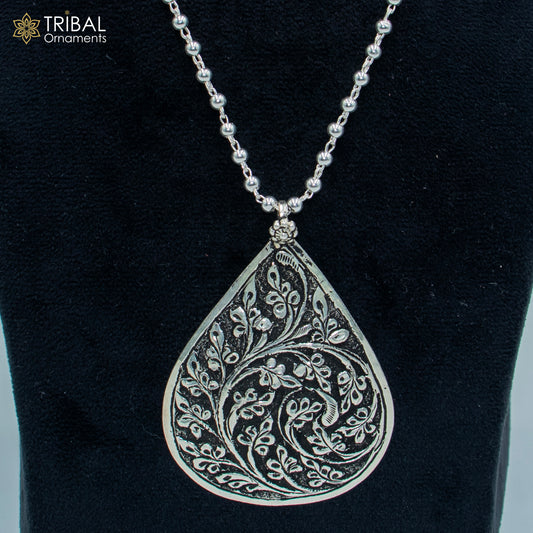 30" 925 sterling silver handmade beaded chain with chitai design long necklace traditional cultural functional pendant necklace jewelry Set718 - TRIBAL ORNAMENTS