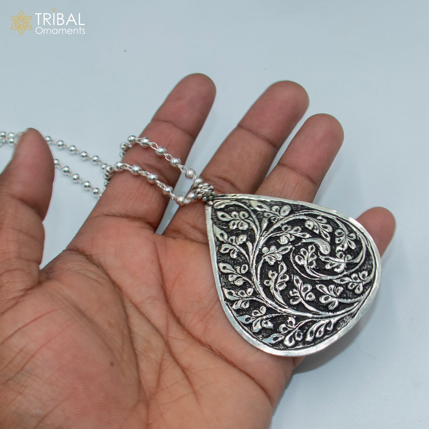 30" 925 sterling silver handmade beaded chain with chitai design long necklace traditional cultural functional pendant necklace jewelry Set718 - TRIBAL ORNAMENTS