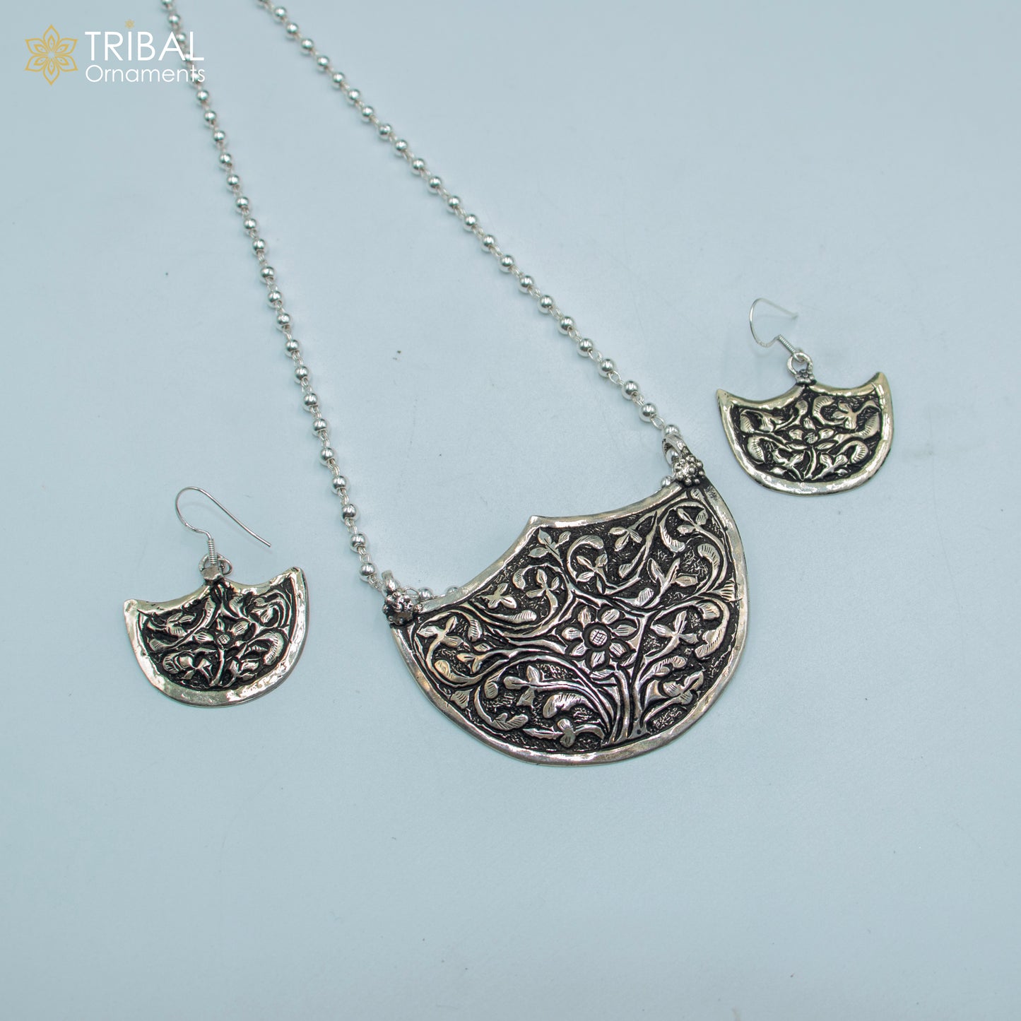 30" 925 sterling silver handmade beaded chain with chitai design long necklace traditional cultural functional pendant necklace jewelry Set716 - TRIBAL ORNAMENTS