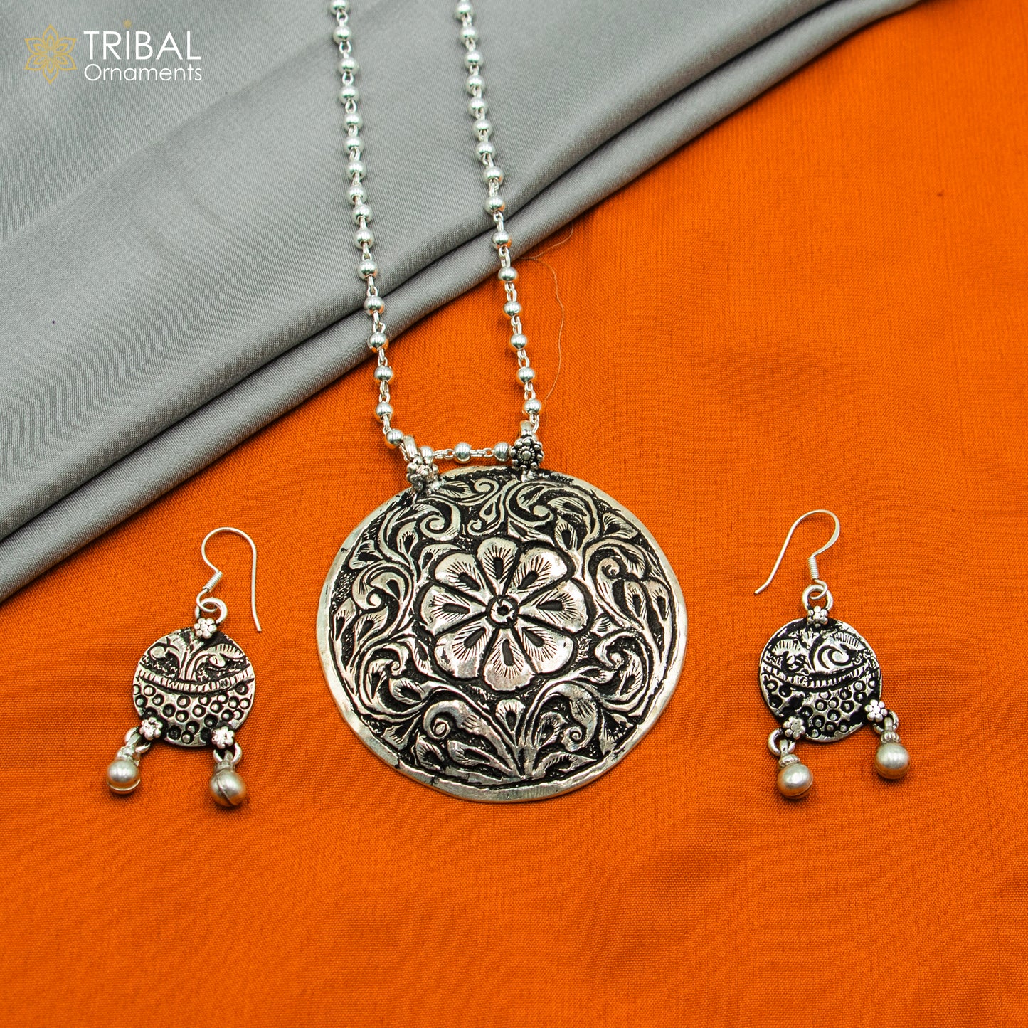 30" 925 sterling silver handmade beaded chain with flower design long necklace traditional cultural functional pendant necklace jewelry Set717 - TRIBAL ORNAMENTS