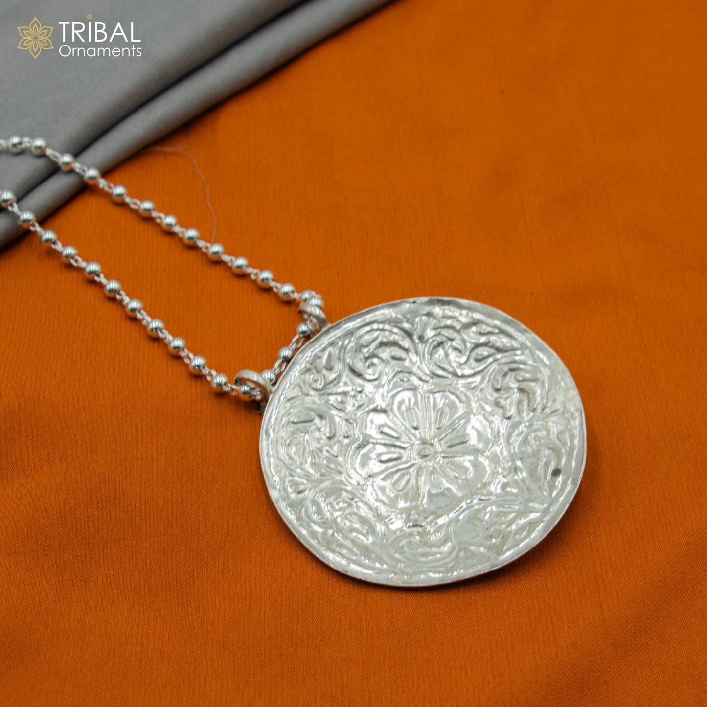 30" 925 sterling silver handmade beaded chain with flower design long necklace traditional cultural functional pendant necklace jewelry Set717 - TRIBAL ORNAMENTS