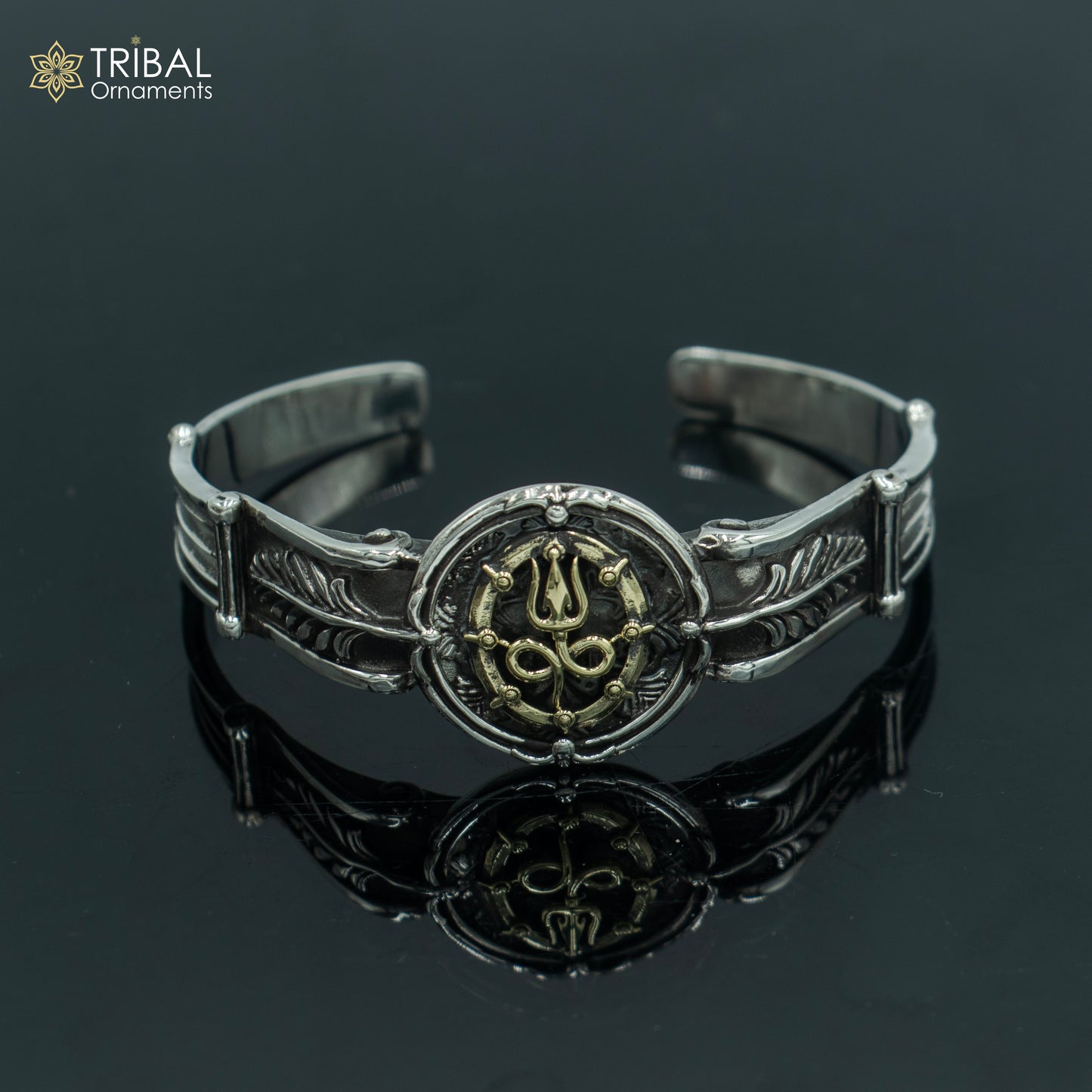 925 sterling silver handmade lord shiva trident design adjustable bangle bracelet kada unisex jewelry cuff243 - TRIBAL ORNAMENTS