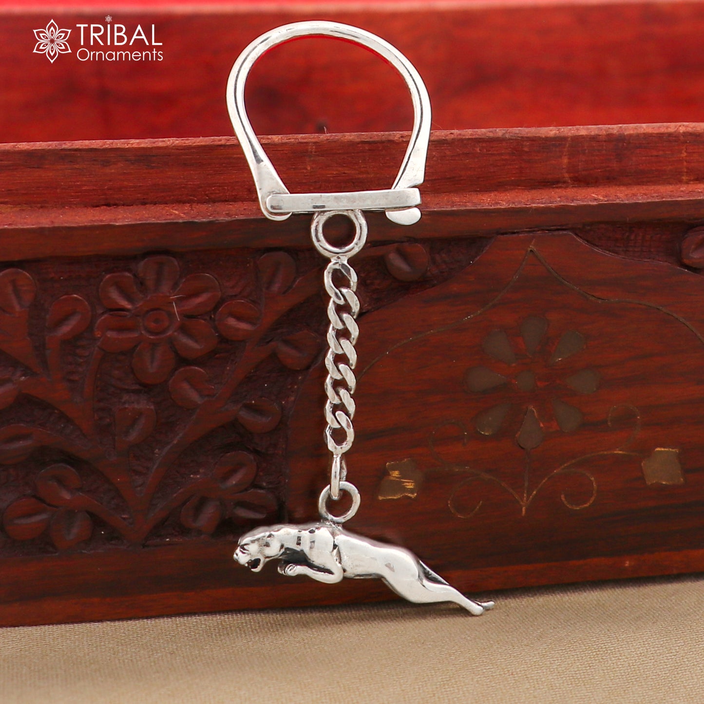 925 Sterling silver handmade unique leopard design solid key chian, stylish royal gifting silver accessories unisex gift, jewelry art kch03