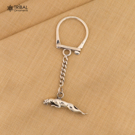 925 Sterling silver handmade unique leopard design solid key chian, stylish royal gifting silver accessories unisex gift, jewelry art kch03