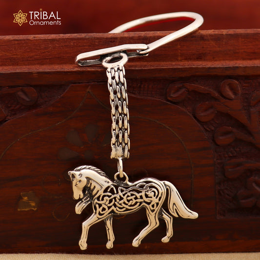 925 Sterling silver handmade unique vintage horse design solid key chain, stylish royal gifting silver accessories unisex gift kch11