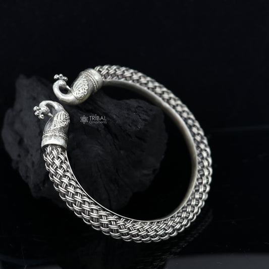 925 sterling silver handmade fashionable vintage peacock design bangle bracelet kada, unisex customized personalized hip-hop jewelry nsk845 - TRIBAL ORNAMENTS