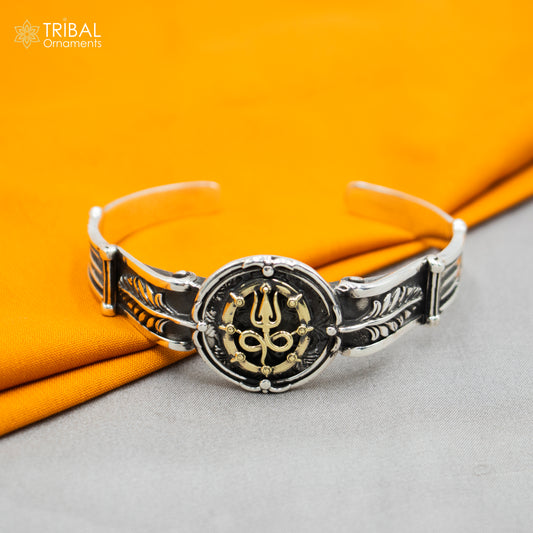925 sterling silver handmade lord shiva trident design adjustable bangle bracelet kada unisex jewelry cuff243 - TRIBAL ORNAMENTS