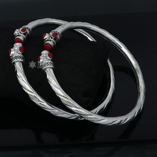 925 sterling silver stylish design ankle kada, ankle bangle bracelet with gorgeous red stone,  nsfk116 - TRIBAL ORNAMENTS