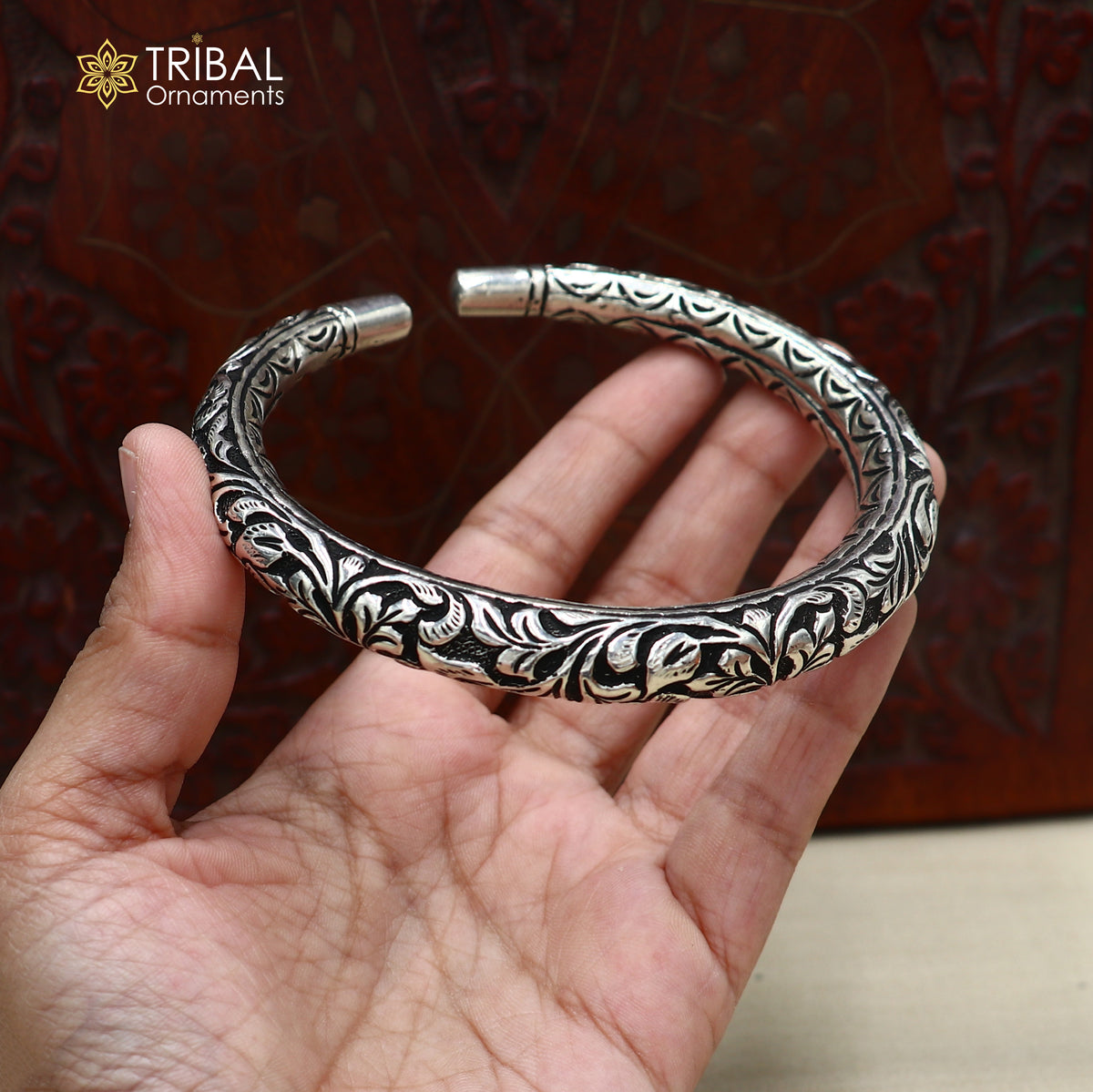 925 Sterling silver chitai work customized bangle cuff kada unisex personalized tribal jewelry nsk972