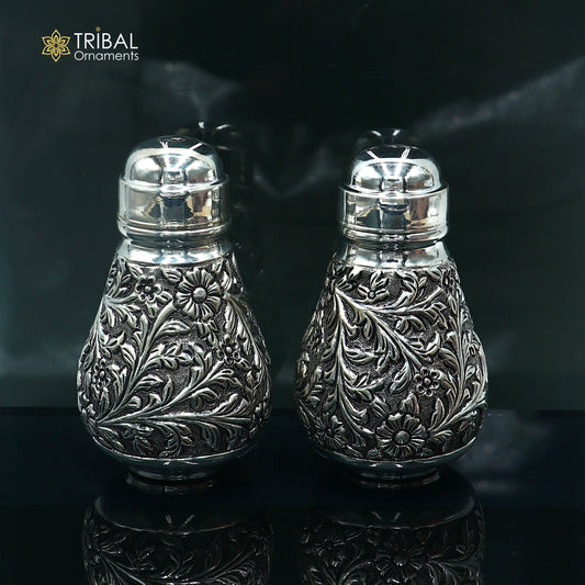 925 sterling silver nakshi work combo Salt and pepper shakers set kitchen utensils art894