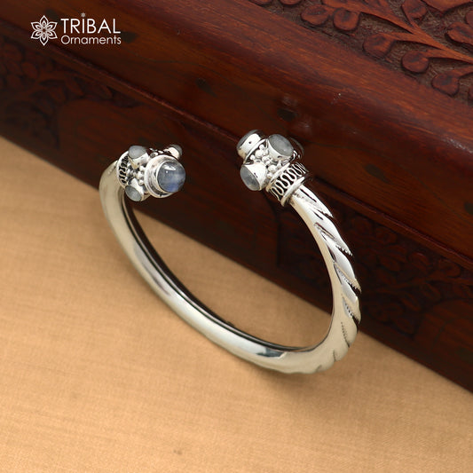 925 Sterling silver customized grey stone bangle cuff kada unisex tribal jewelry nsk975